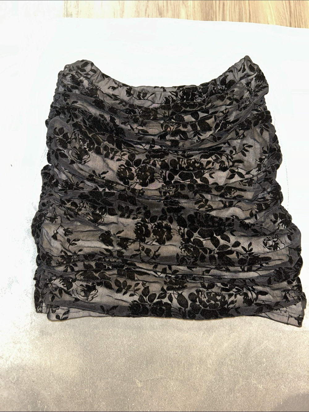 Black Floral Burnout Ruched Mini Skirt